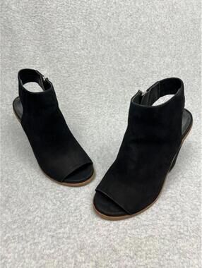 Steve Madden Suede Leather Open Toe Stacked Heels Womens Size 5 Black